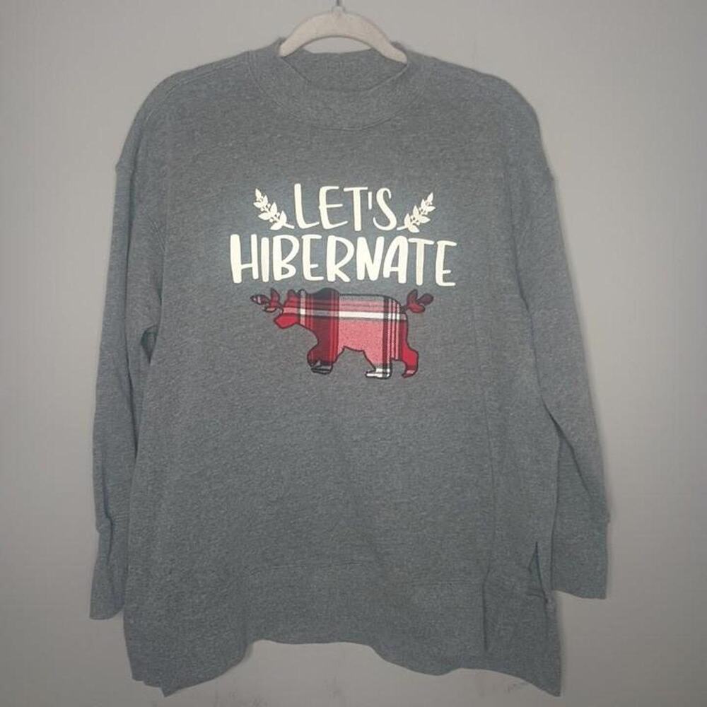 Maurices Gray Long Sleeve "Let's Hibernate" Holiday Sweater Size Women's L